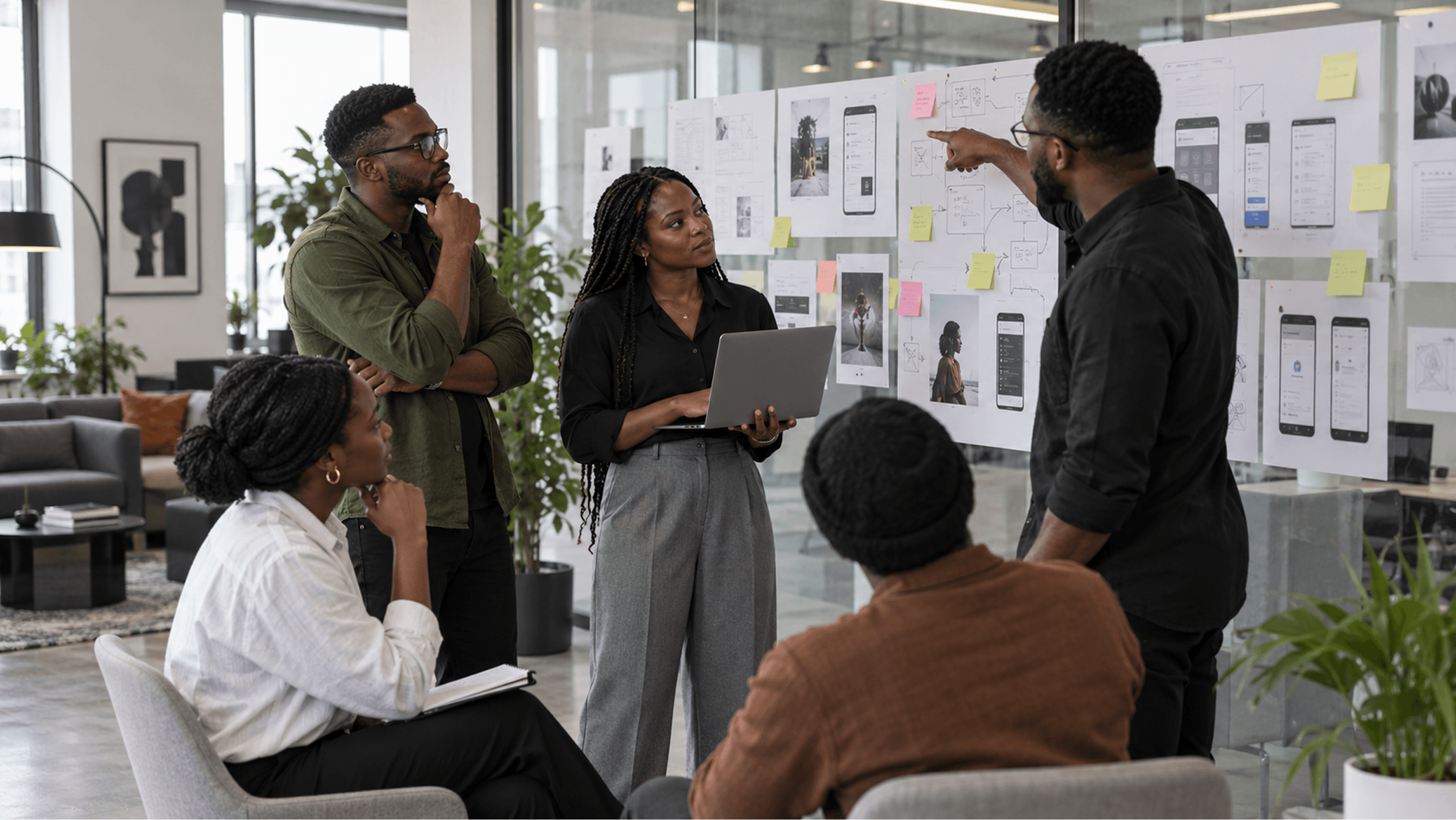 OOVA LABS team reviewing product flows together